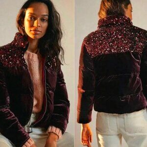 Anthropologie Maeve Red Sequin Faux Velvet Long Sleeve Jacket Size 3X NWOT